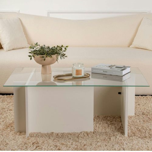 Table Basse Verre Déstructurée – Effet Bois Blanc, H.40 Cm Salta