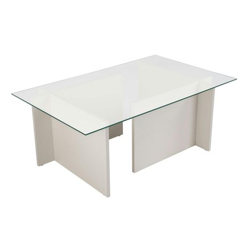 Table Basse Verre Déstructurée – Effet Bois Blanc, H.40 Cm Salta