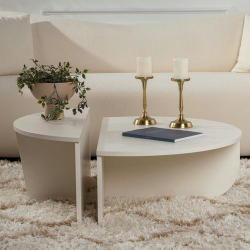 Table Basse Moderne Blanche Effet Bois - 2 Hauteurs Marfa