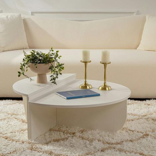 Table Basse Moderne Blanche Effet Bois - 2 Hauteurs Marfa