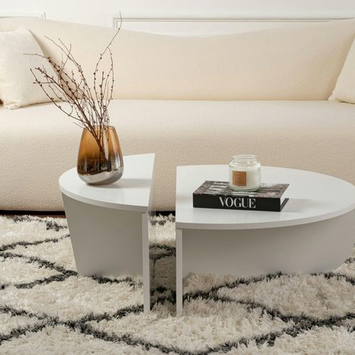 Table Basse Moderne Blanche Effet Laque - 2 Hauteurs Marfa