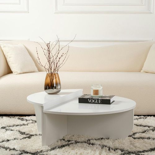 Table Basse Moderne Blanche Effet Laque - 2 Hauteurs Marfa