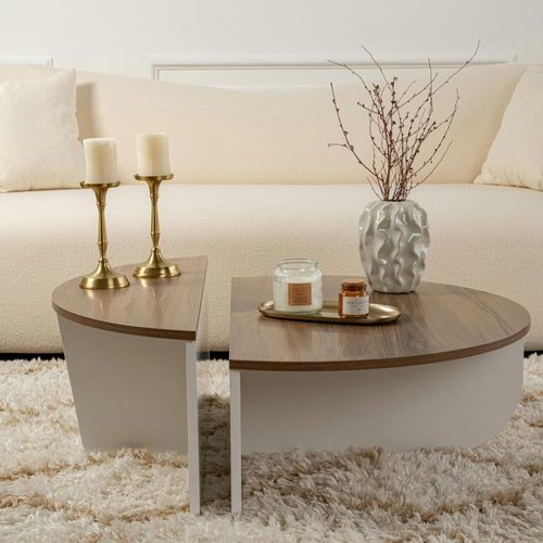 Table Basse Moderne Plateau Effet Noyer - 2 Hauteurs Marfa