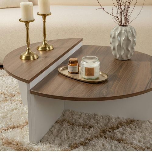 Table Basse Moderne Plateau Effet Noyer - 2 Hauteurs Marfa