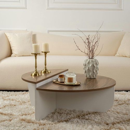 Table Basse Moderne Plateau Effet Noyer - 2 Hauteurs Marfa