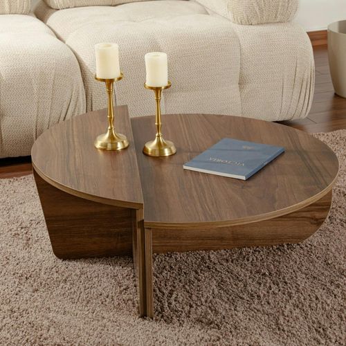 Table Basse Moderne Effet Bois De Noyer - 2 Hauteurs Marfa