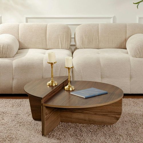 Table Basse Moderne Effet Bois De Noyer - 2 Hauteurs Marfa