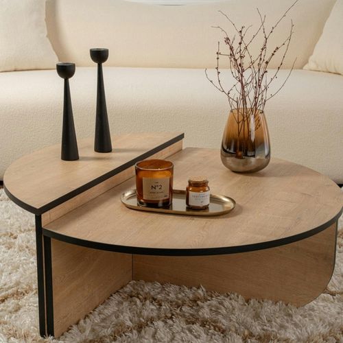 Table Basse Moderne Effet Bois Ruban Noir - 2 Hauteurs Marfa