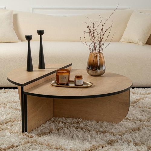 Table Basse Moderne Effet Bois Ruban Noir - 2 Hauteurs Marfa