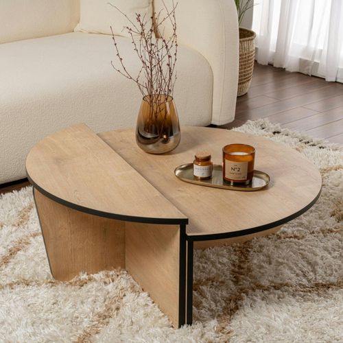Table Basse Moderne Effet Bois Ruban Noir - 2 Hauteurs Marfa