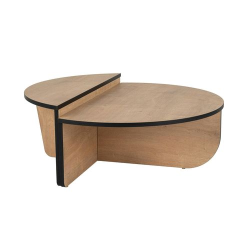 Table Basse Moderne Effet Bois Ruban Noir - 2 Hauteurs Marfa