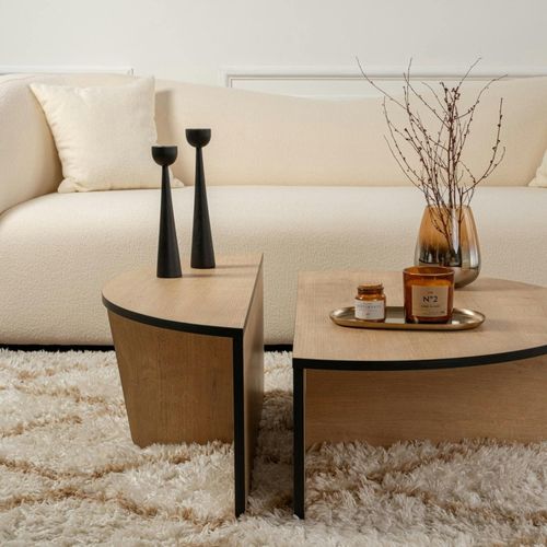 Table Basse Moderne Effet Bois Ruban Noir - 2 Hauteurs Marfa