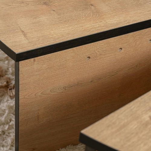 Table Basse Moderne Effet Bois Ruban Noir - 2 Hauteurs Marfa