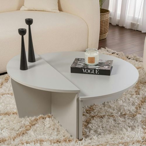 Table Basse Moderne Grise Effet Laqué - 2 Hauteurs Marfa