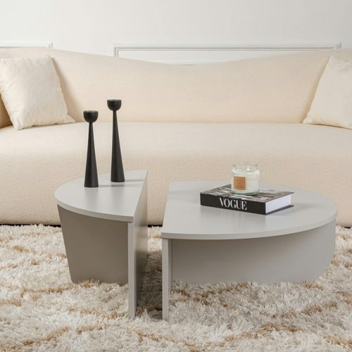 Table Basse Moderne Grise Effet Laqué - 2 Hauteurs Marfa