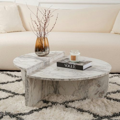 Table Basse Moderne Effet Marbre Blanc - 2 Hauteurs Marfa