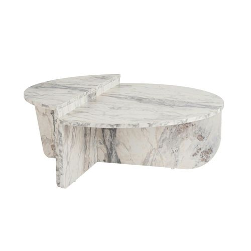 Table Basse Moderne Effet Marbre Blanc - 2 Hauteurs Marfa