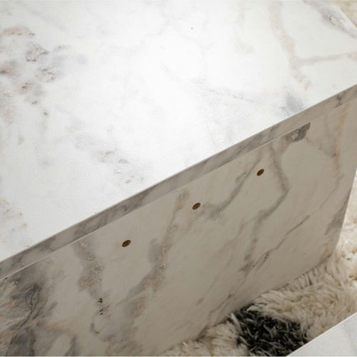 Table Basse Moderne Effet Marbre Blanc - 2 Hauteurs Marfa