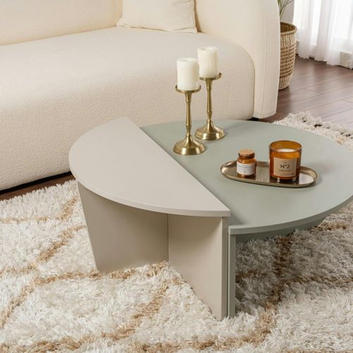 Table Basse Moderne Vert Sauge et Beige - 2 Hauteurs Marfa