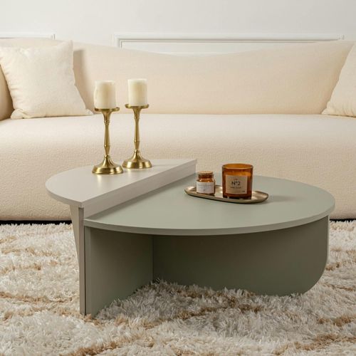 Table Basse Moderne Vert Sauge et Beige - 2 Hauteurs Marfa