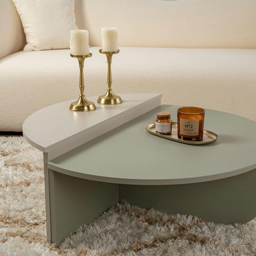Table Basse Moderne Vert Sauge et Beige - 2 Hauteurs Marfa
