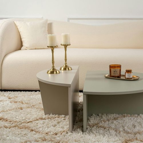 Table Basse Moderne Vert Sauge et Beige - 2 Hauteurs Marfa