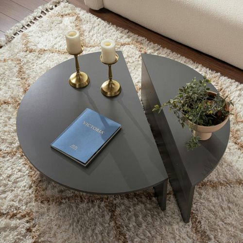 Table Basse Moderne Anthracite Effet Laque - 2 Hauteurs Marfa
