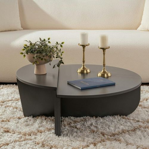 Table Basse Moderne Anthracite Effet Laque - 2 Hauteurs Marfa