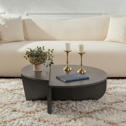 Table Basse Moderne Anthracite Effet Laque - 2 Hauteurs Marfa