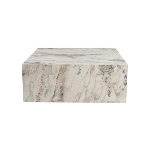 Table Basse Carrée Design Effet Marbre Blanc Marfa