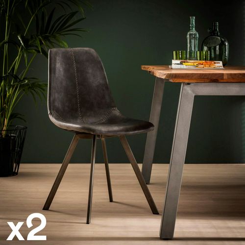 Chaise Scandinave Noire Coutures Apparentes Pieds Étoile Helsinki (lot De 2)