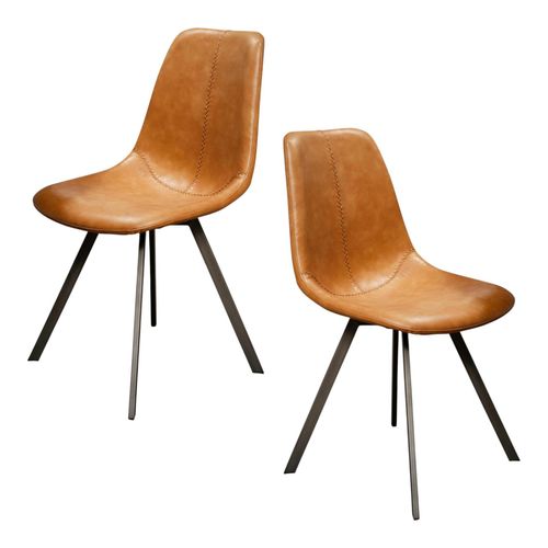 Chaise Scandinave Camel Coutures Apparentes Pieds Étoile Helsinki (lot De 2)