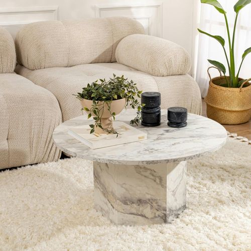 Table Basse Ronde Effet Marbre – Pied Hexagonal Marfa