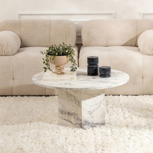 Table Basse Ronde Effet Marbre – Pied Hexagonal Marfa