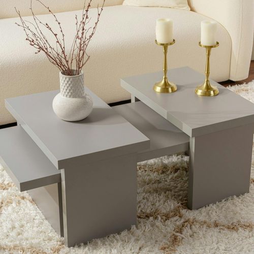 Table Basse Gigogne Design – Effet Gris Laqué (3 Pièces) Marfa