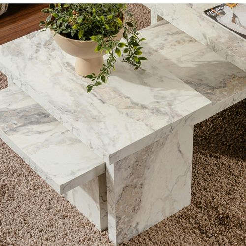 Table Basse Gigogne Design – Effet Marbre (3 Pièces) Marfa