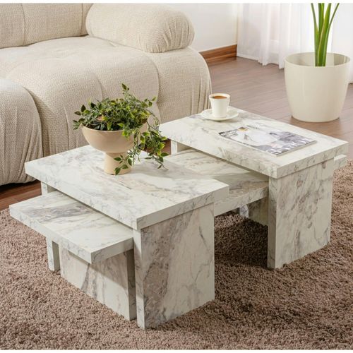 Table Basse Gigogne Design – Effet Marbre (3 Pièces) Marfa