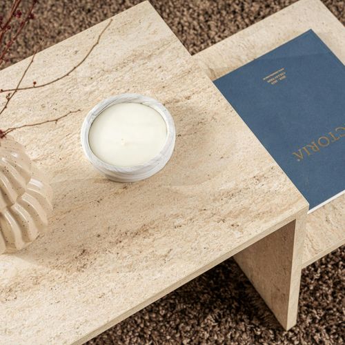 Table Basse Moderne Effet Travertin - 2 Niveaux Marfa