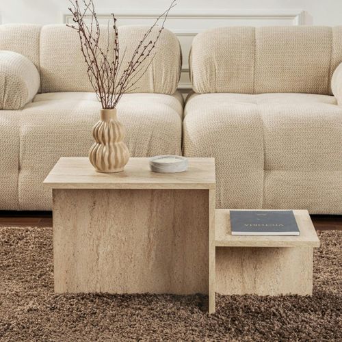 Table Basse Moderne Effet Travertin - 2 Niveaux Marfa