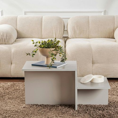 Table Basse Moderne Grise - Effet Laqué, 2 Niveaux Marfa