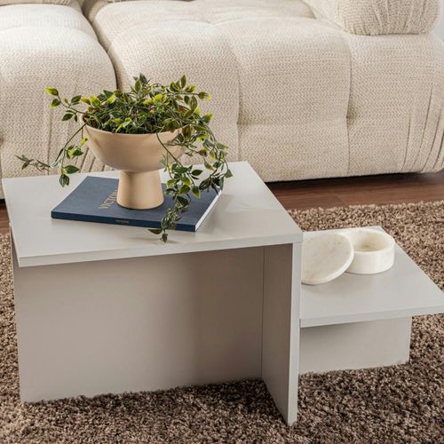 Table Basse Moderne Grise - Effet Laqué, 2 Niveaux Marfa