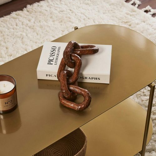 Table Basse Double Plateau Dorée - Forme Ovale Sfax