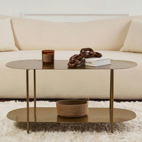 Table Basse Double Plateau Dorée - Forme Ovale Sfax