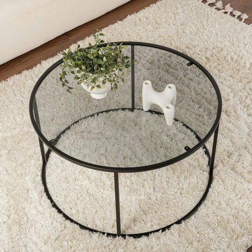 Table Basse Ronde En Verre – Cadre Noir ⌀80 Cm Tulum