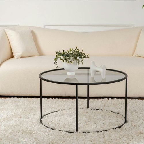 Table Basse Ronde En Verre – Cadre Noir ⌀80 Cm Tulum