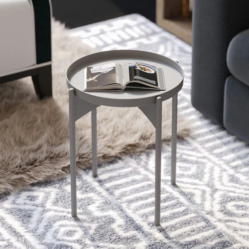 Petite Table Ronde Grise Design et Plateau Assorti Sfax