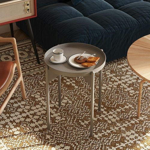 Petite Table Ronde Grise Design et Plateau Assorti Sfax