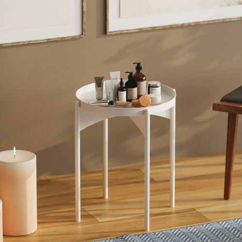 Petite Table Ronde Blanche Design et Plateau Assorti Sfax