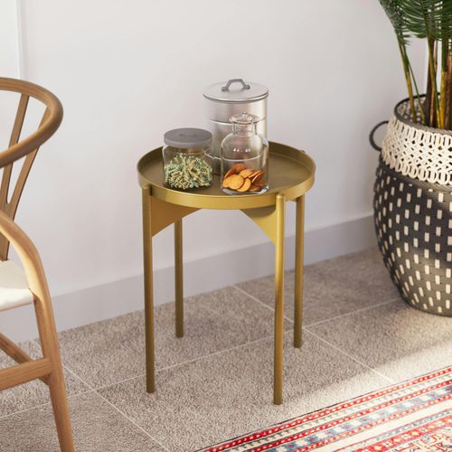 Petite Table Ronde Dorée Design et Plateau Assorti Sfax