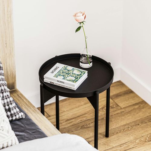 Petite Table Ronde Noire Design et Plateau Assorti Sfax